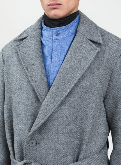 Manteau Peignoir en 100 % Laine d'Italie Gris Clair