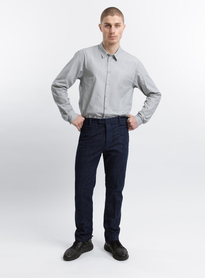 Pants with Inlayed Pockets in Stone Stretch Denim