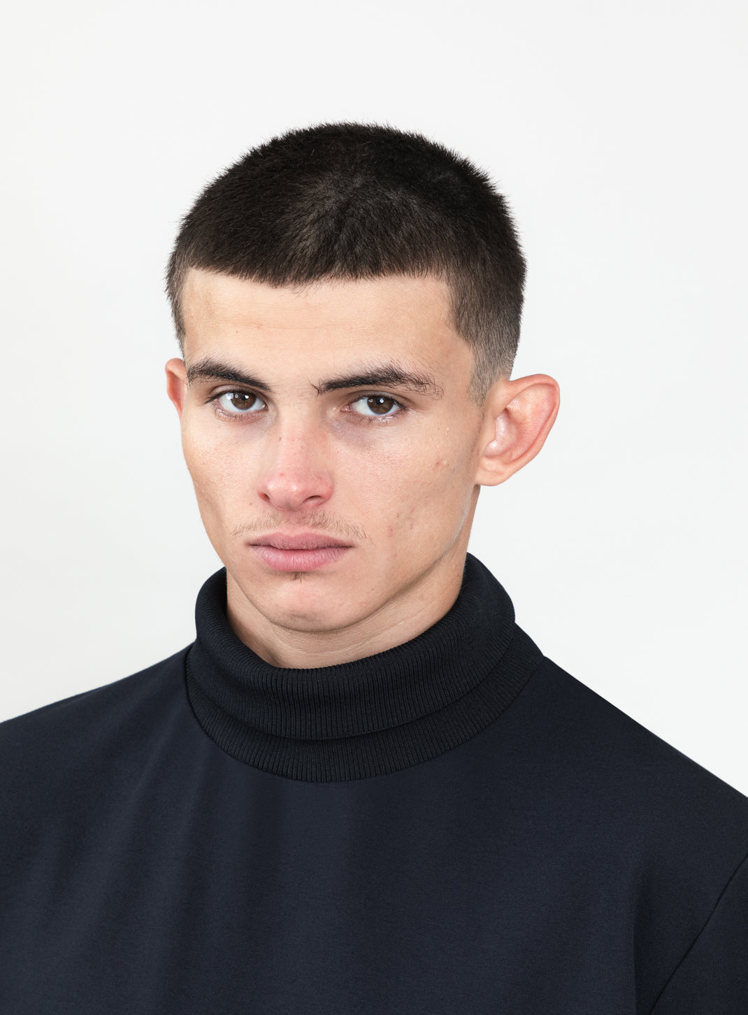 Ribbed High Neck Sweatshirt in Navy Blue Technical Knit