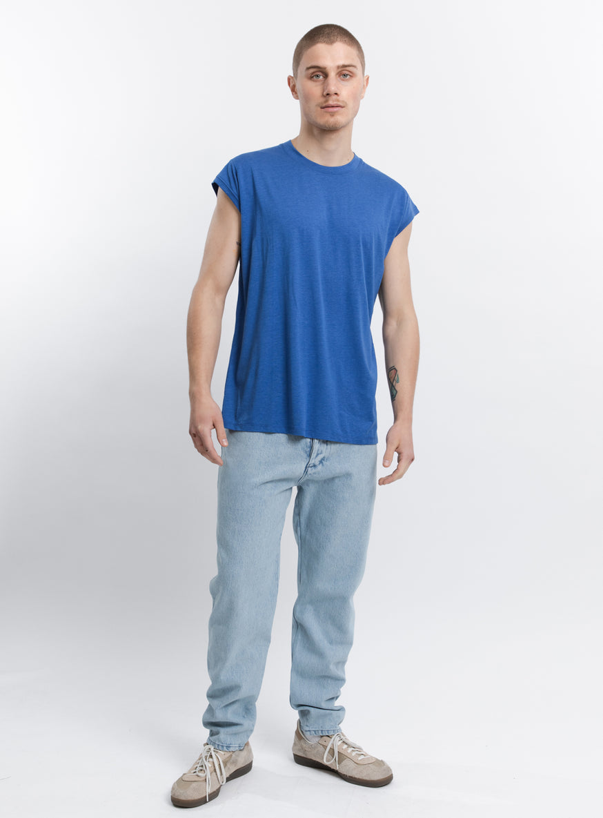 Sleeveless T-Shirt in Royal Blue Eucalyptus & Cotton