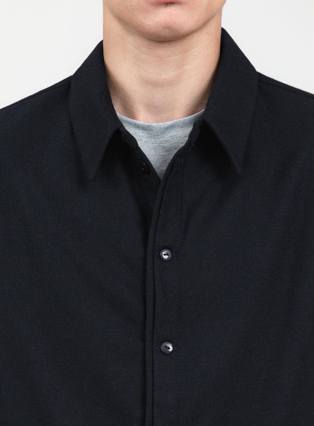 Pleated Tab Overshirt in Navy Blue Flannel Wool