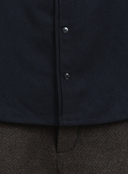 Pleated Tab Overshirt in Navy Blue Flannel Wool