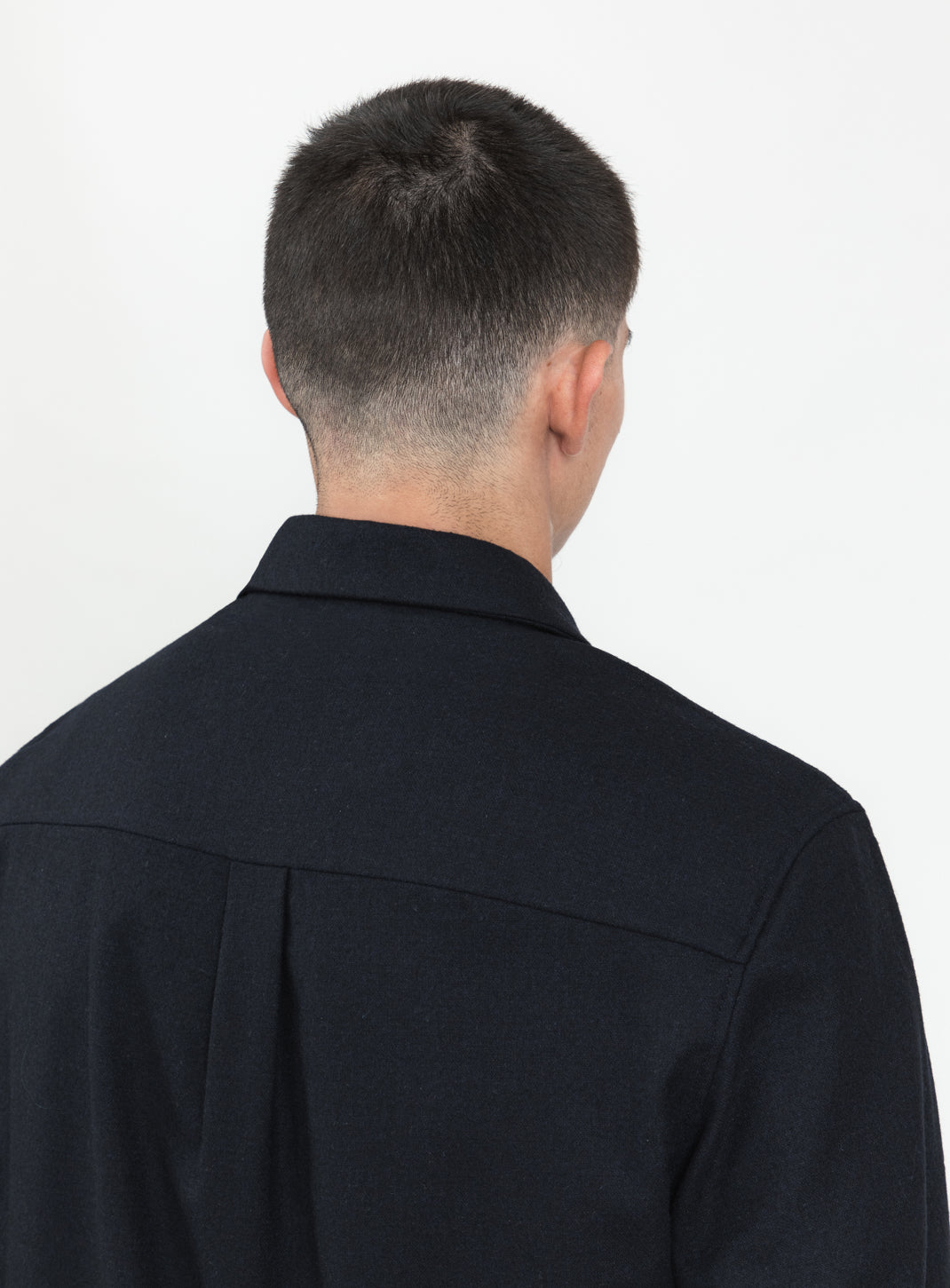 Pleated Tab Overshirt in Navy Blue Flannel Wool