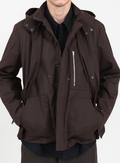 Multi Pockets Flapped Parka in Chocolate Waterproof Teflon