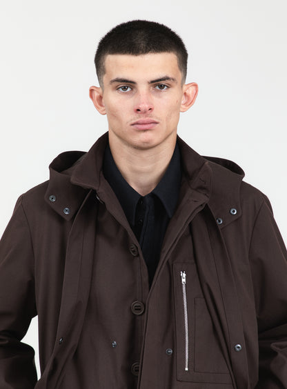 Multi Pockets Flapped Parka in Chocolate Waterproof Teflon