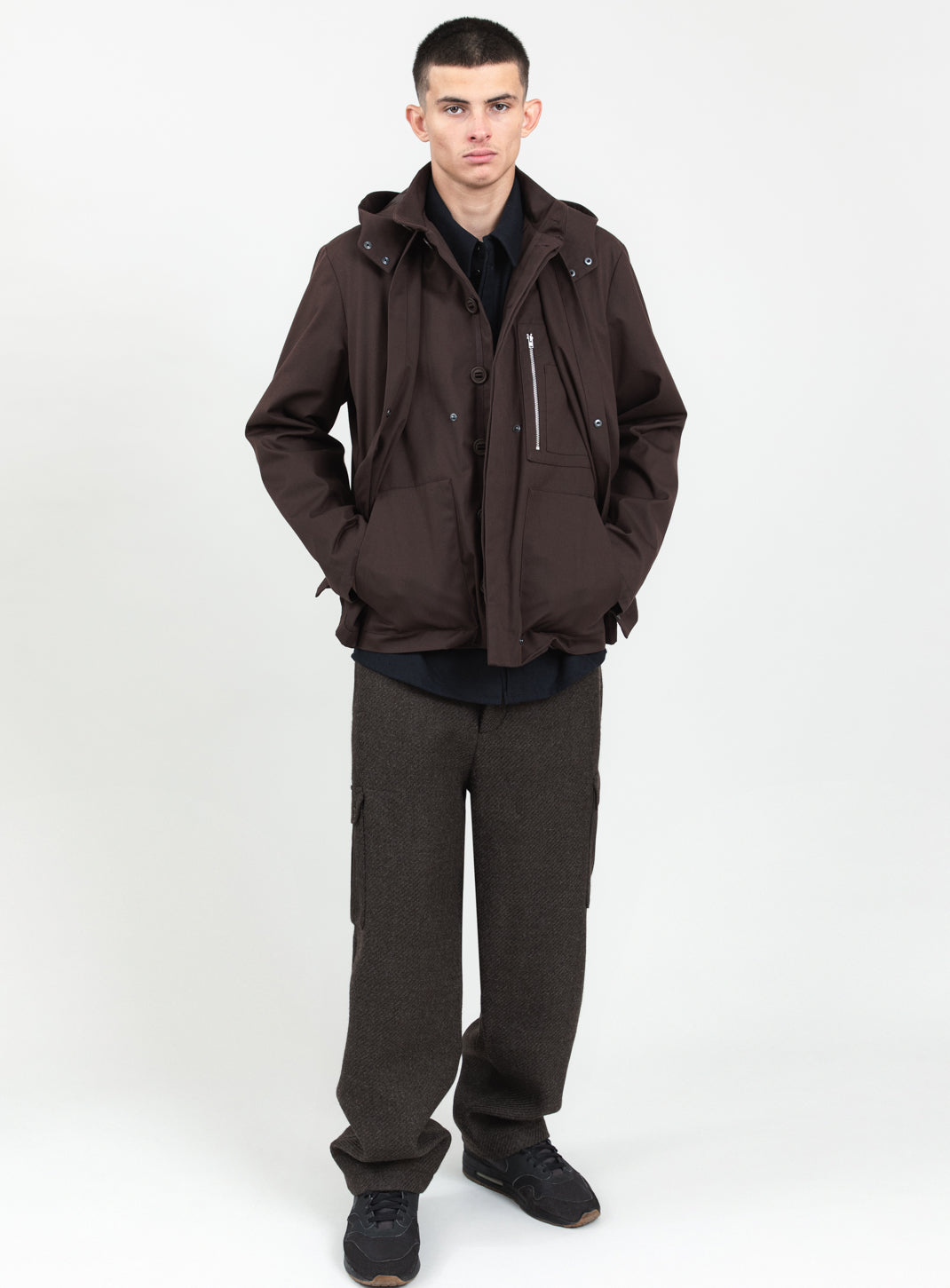 Multi Pockets Flapped Parka in Chocolate Waterproof Teflon