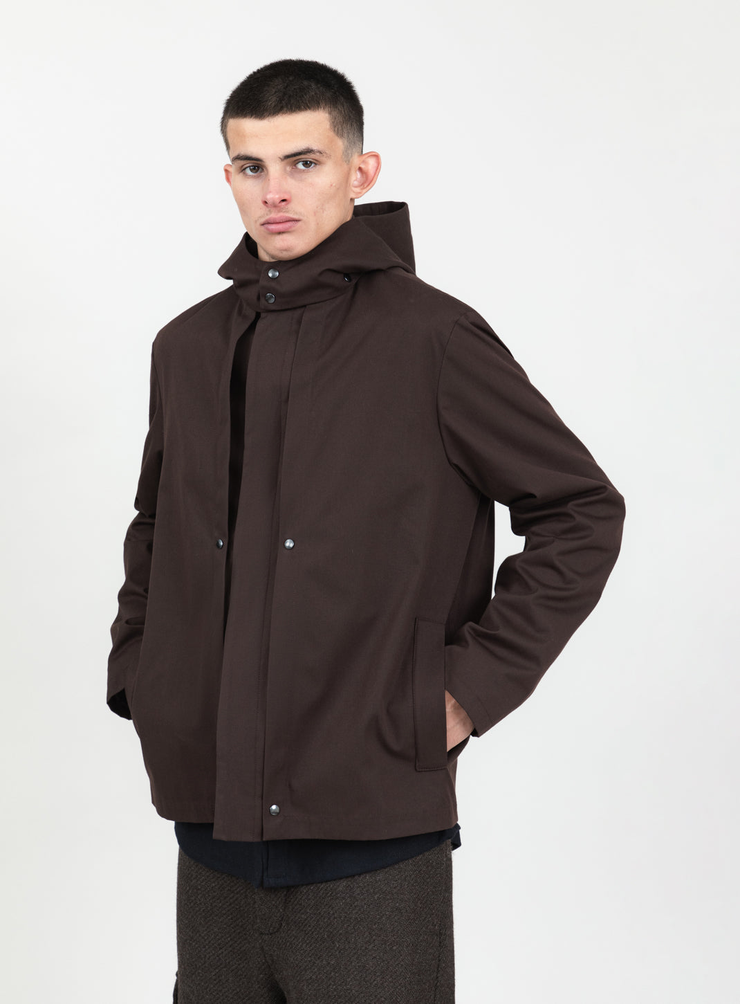 Multi Pockets Flapped Parka in Chocolate Waterproof Teflon