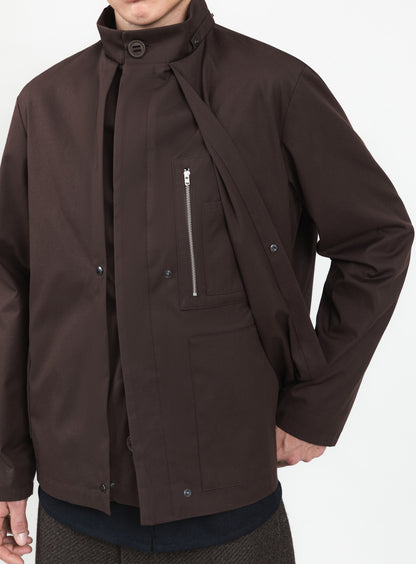 Multi Pockets Flapped Parka in Chocolate Waterproof Teflon