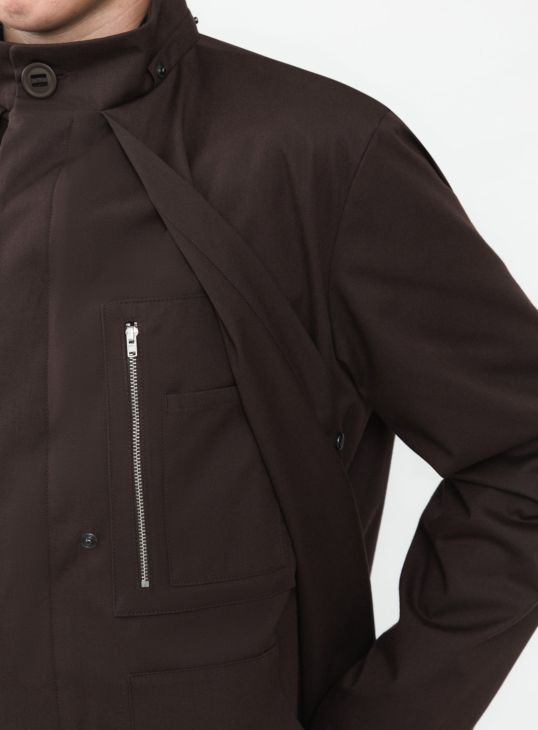 Multi Pockets Flapped Parka in Chocolate Waterproof Teflon