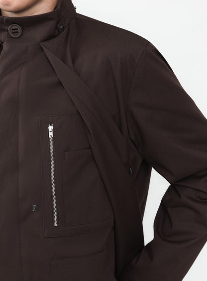 Multi Pockets Flapped Parka in Chocolate Waterproof Teflon