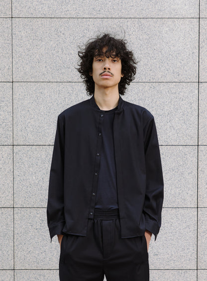 Bomber Collar Overshirt in Navy Blue Serge