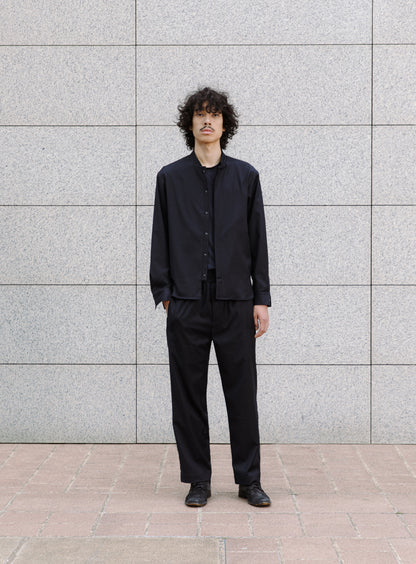 Bomber Collar Overshirt in Navy Blue Serge
