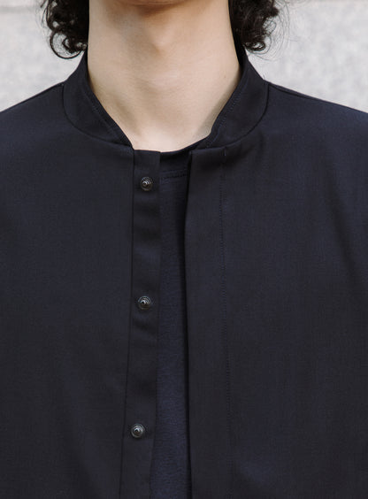 Bomber Collar Overshirt in Navy Blue Serge