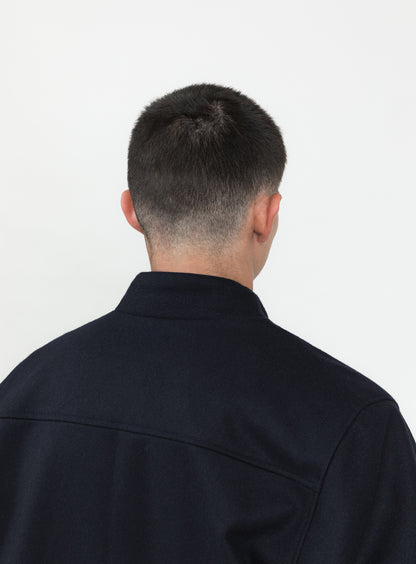Bomber à Col Murano en Laine d'Italie Bleu Marine