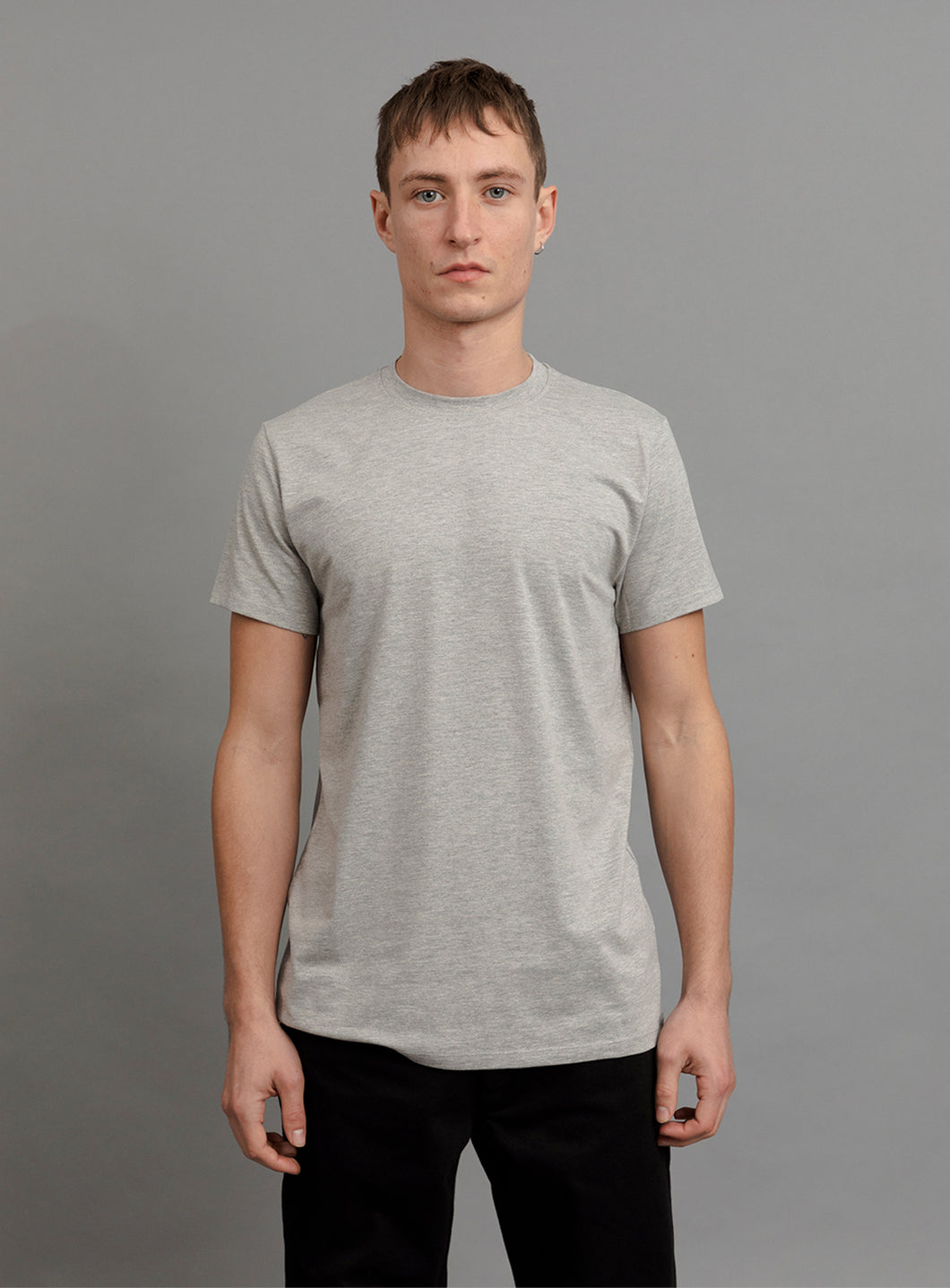 Short Sleeve T-Shirt in Heather Grey Cotton & Elastane