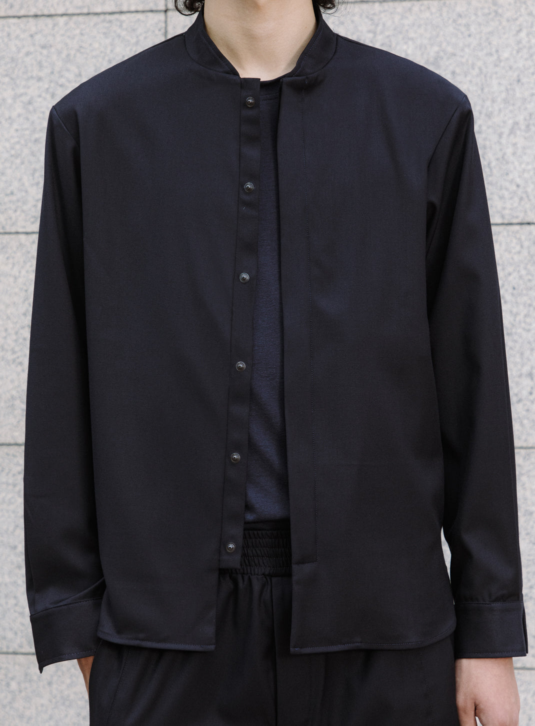 Bomber Collar Overshirt in Navy Blue Serge