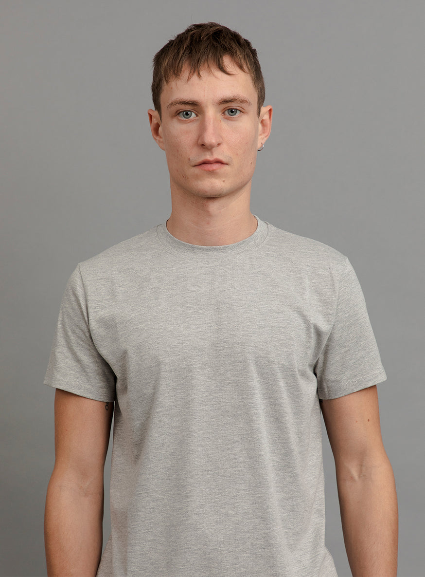 Short Sleeve T-Shirt in Heather Grey Cotton & Elastane