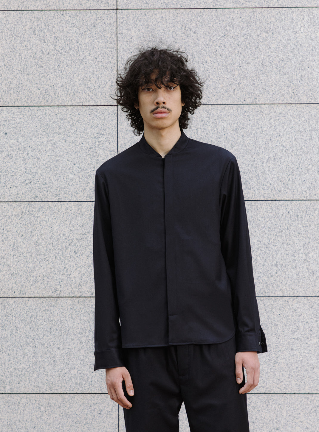 Bomber Collar Overshirt in Navy Blue Serge