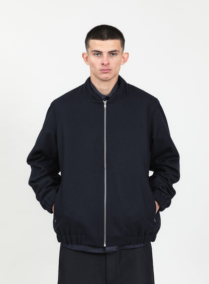 Bomber à Col Murano en Laine d'Italie Bleu Marine