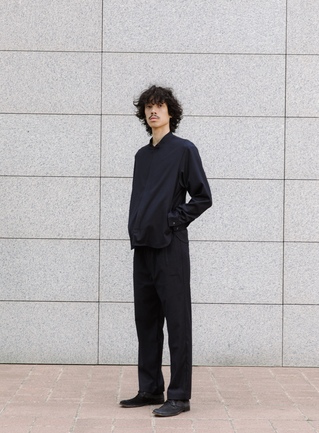Bomber Collar Overshirt in Navy Blue Serge