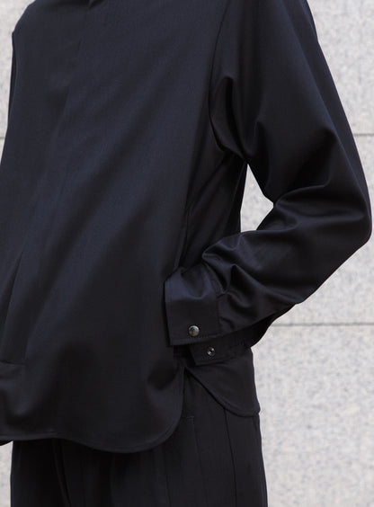 Bomber Collar Overshirt in Navy Blue Serge