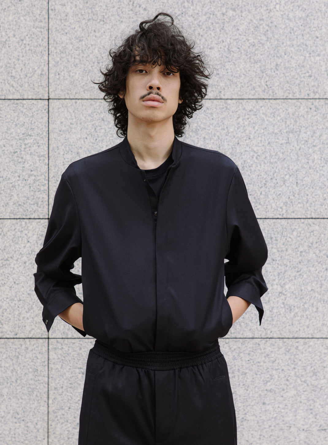 Bomber Collar Overshirt in Navy Blue Serge