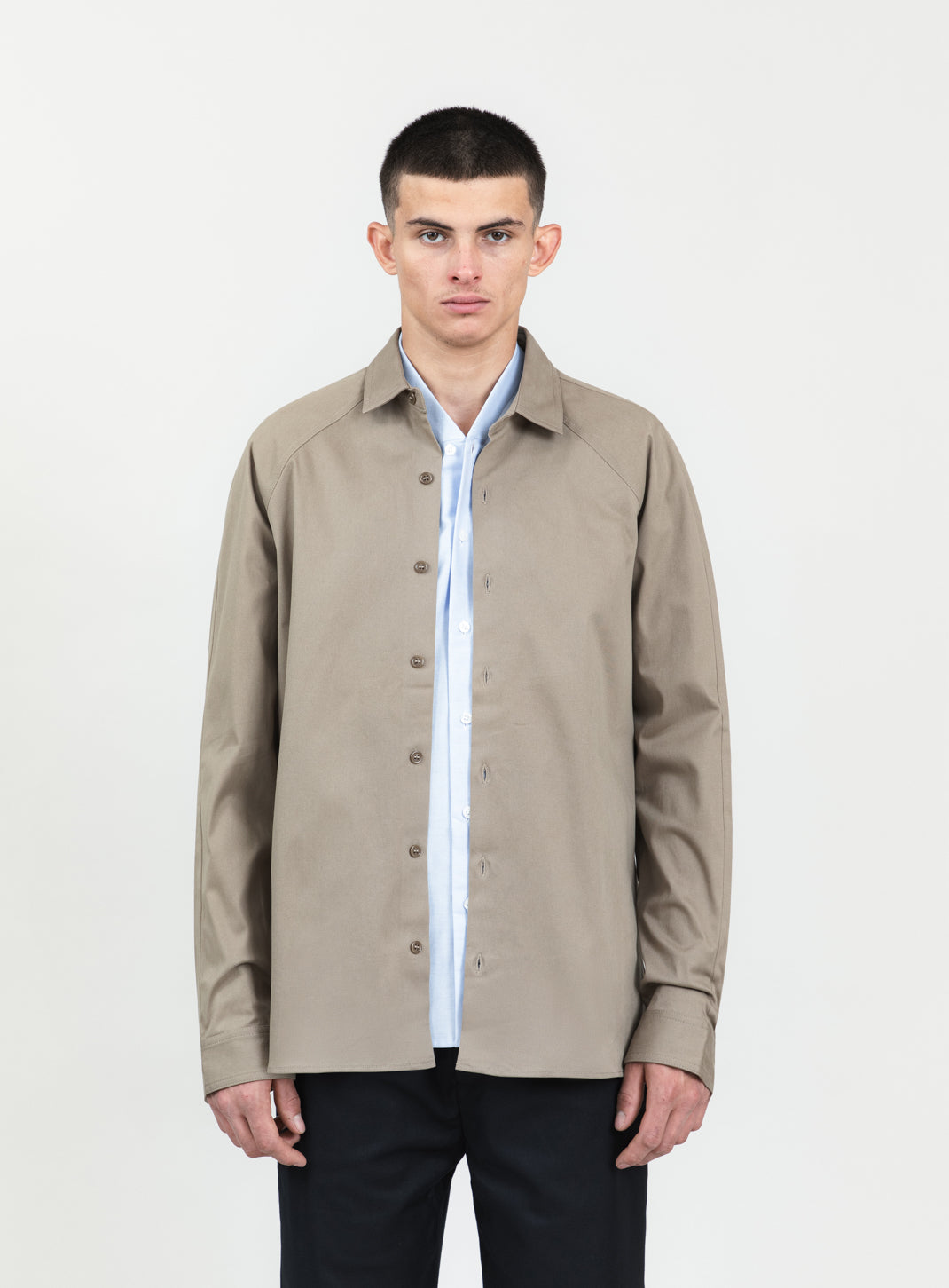 Raglan Sleeve Overshirt in Sand Cotton Gabardine