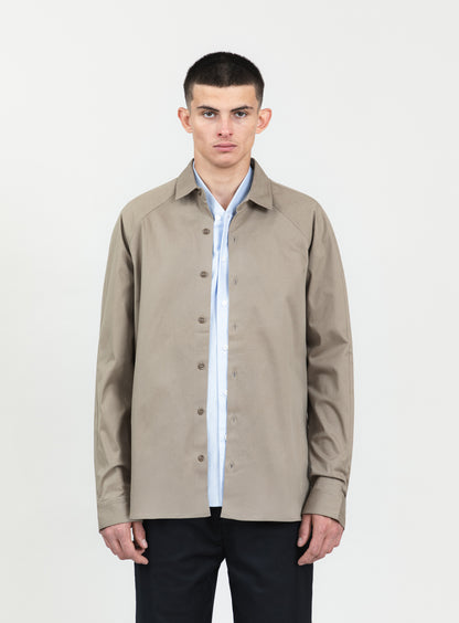 Raglan Sleeve Overshirt in Sand Cotton Gabardine