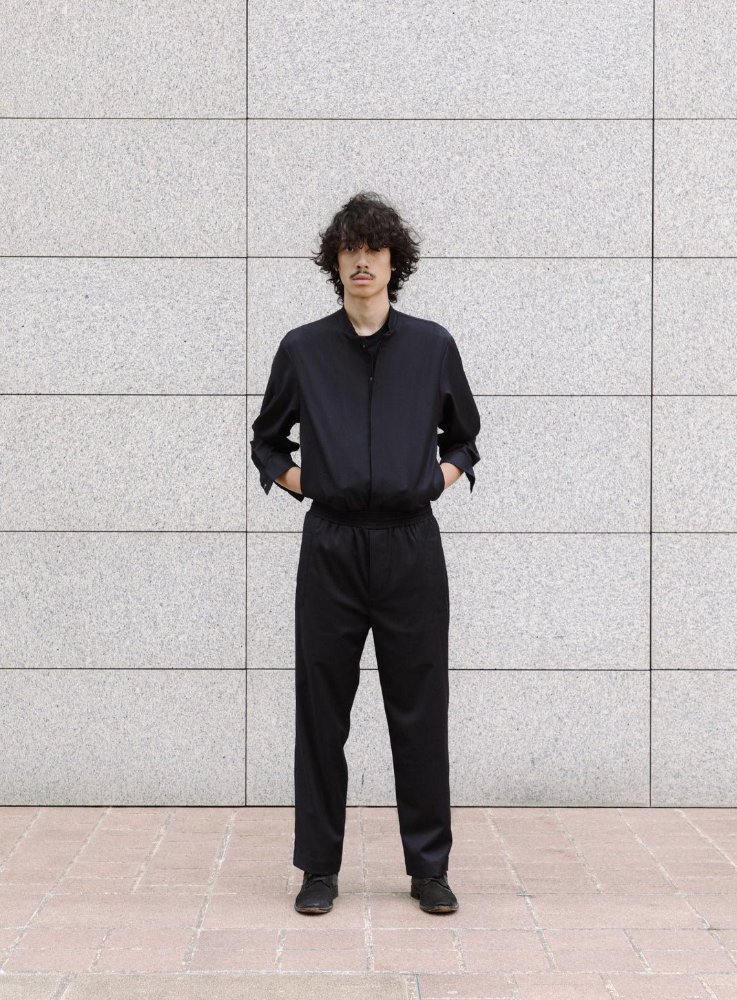 Bomber Collar Overshirt in Navy Blue Serge