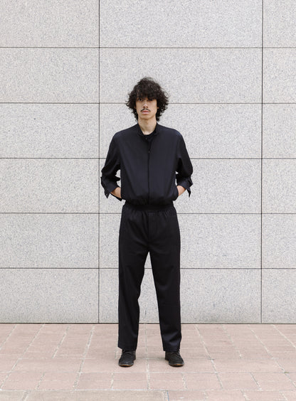 Bomber Collar Overshirt in Navy Blue Serge