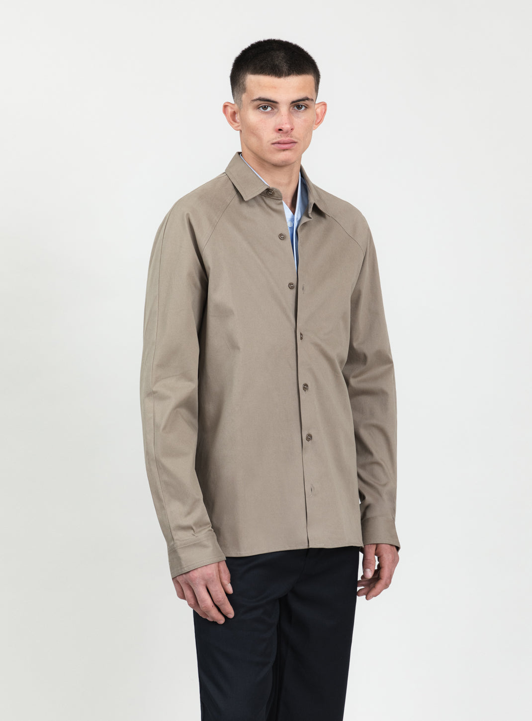 Raglan Sleeve Overshirt in Sand Cotton Gabardine