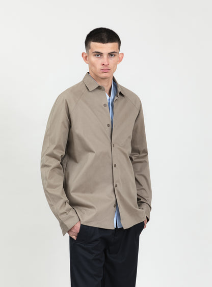 Raglan Sleeve Overshirt in Sand Cotton Gabardine