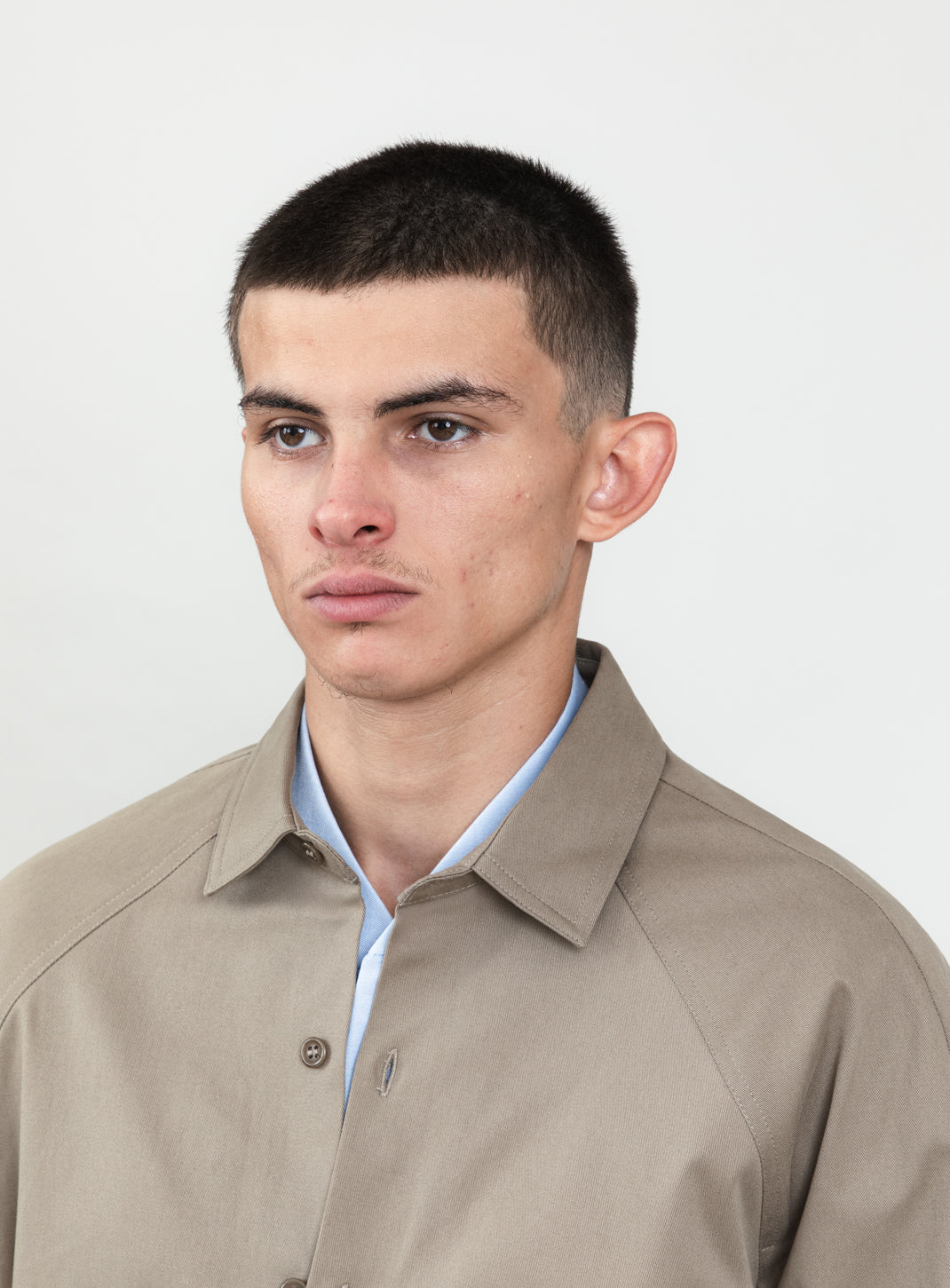Raglan Sleeve Overshirt in Sand Cotton Gabardine