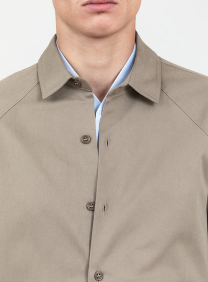 Raglan Sleeve Overshirt in Sand Cotton Gabardine