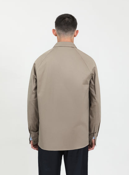 Raglan Sleeve Overshirt in Sand Cotton Gabardine