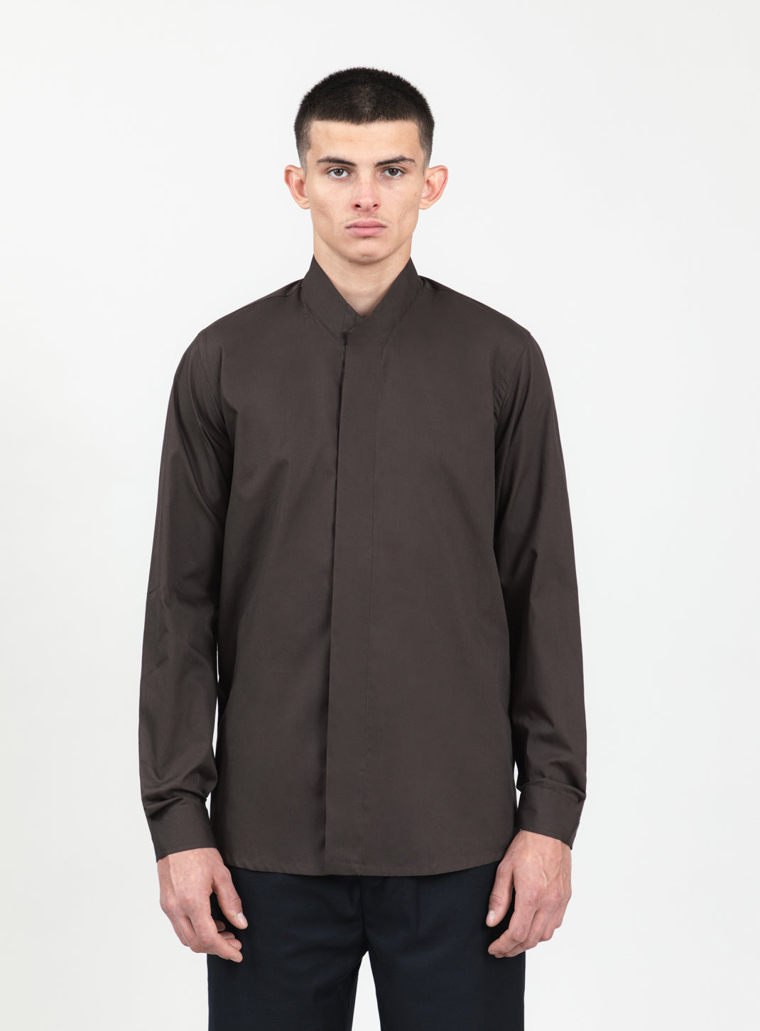 Origami Collar Shirt in Chocolate Poplin