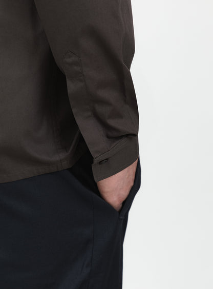 Origami Collar Shirt in Chocolate Poplin