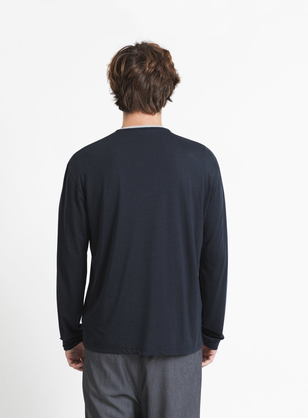 1 Button T-Shirt in Navy Blue Eucalyptus & Cotton