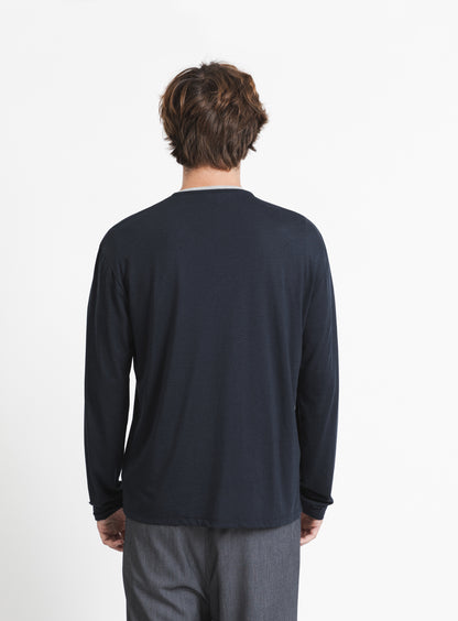 1 Button T-Shirt in Navy Blue Eucalyptus & Cotton