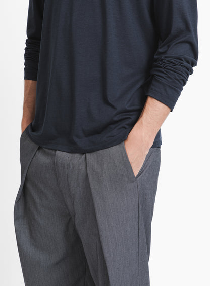 Elastic Waist Pants with Deep Pleats in Dark Grey Serge
