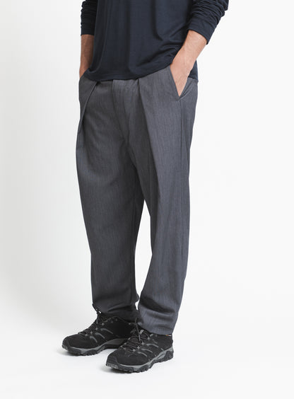 Elastic Waist Pants with Deep Pleats in Dark Grey Serge