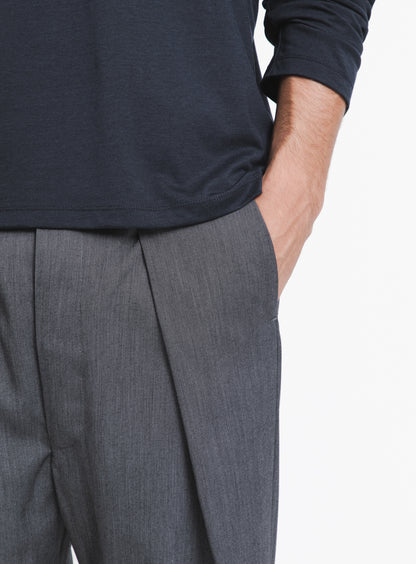 Elastic Waist Pants with Deep Pleats in Dark Grey Serge