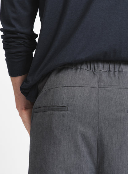 Elastic Waist Pants with Deep Pleats in Dark Grey Serge