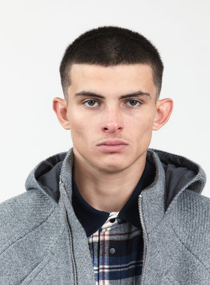 X Collar Puffer Jacket in Light Gray 100% Italian Wool