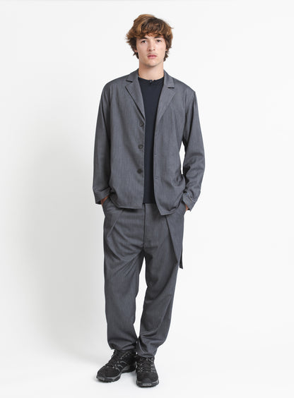 Belted Waist Blazer Jacket in Dark Grey Serge