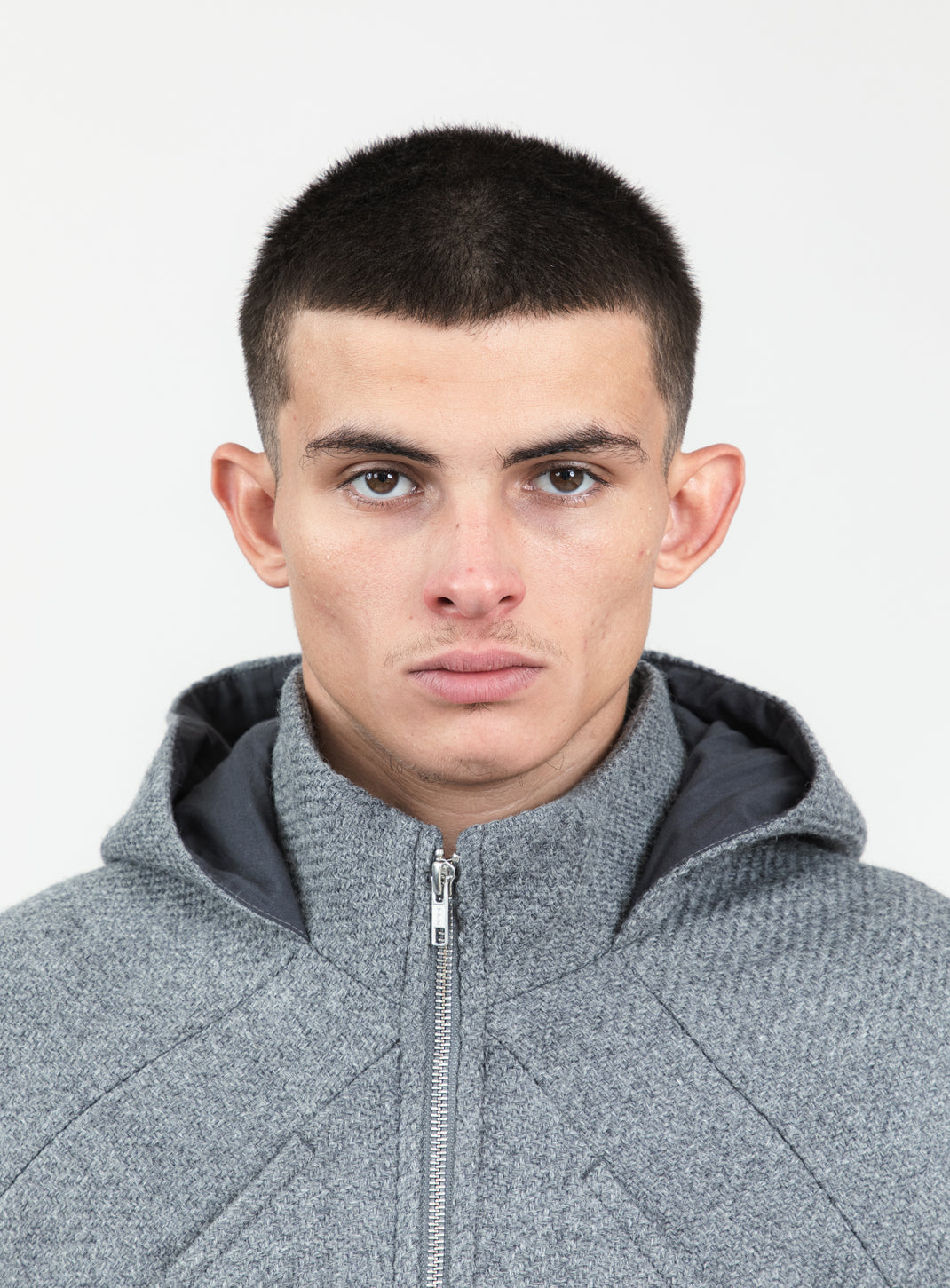 X Collar Puffer Jacket in Light Gray 100% Italian Wool