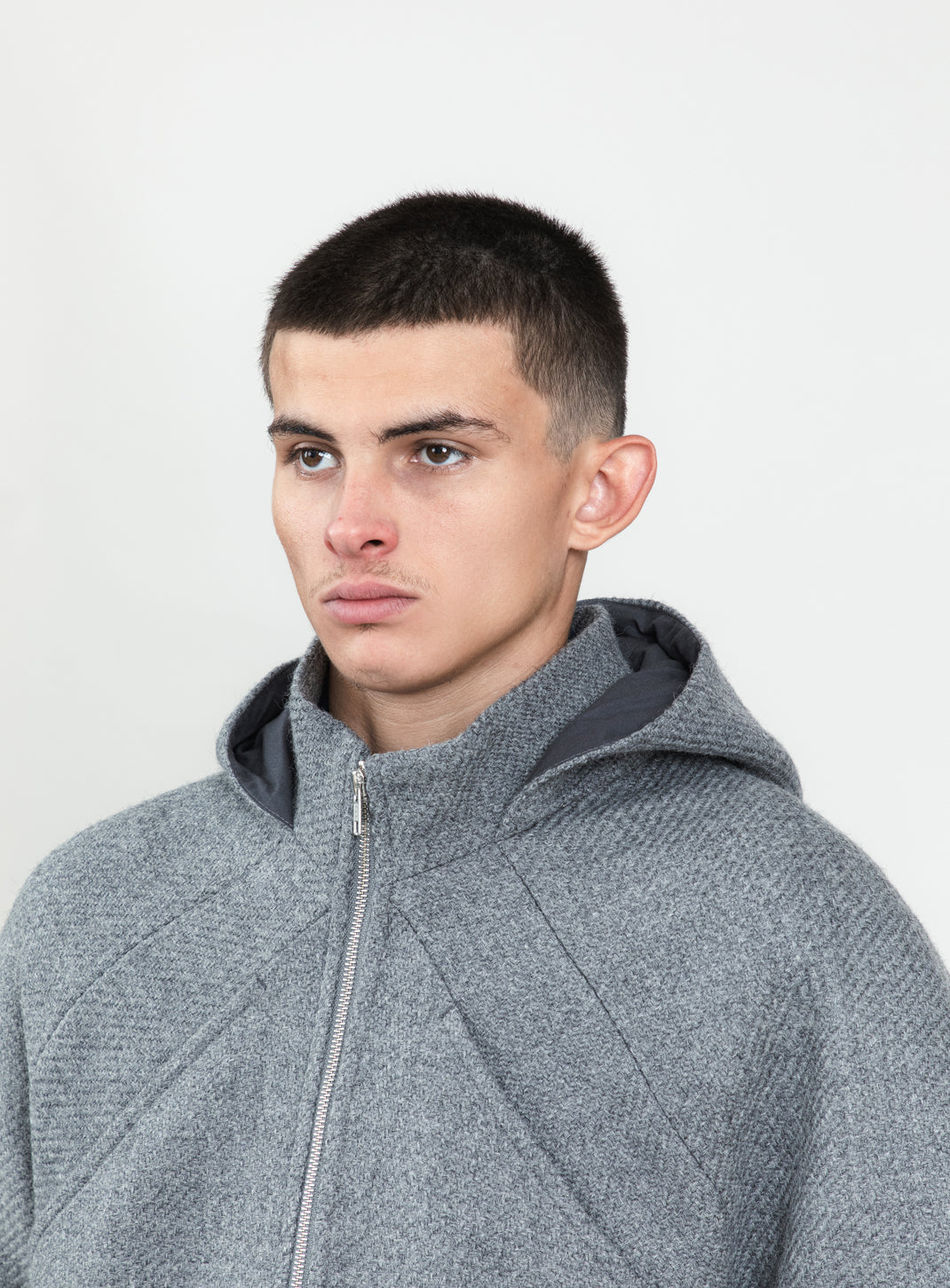 X Collar Puffer Jacket in Light Gray 100% Italian Wool