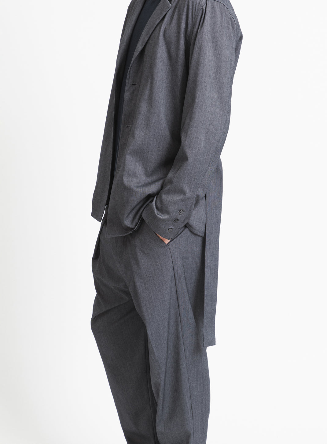 Belted Waist Blazer Jacket in Dark Grey Serge
