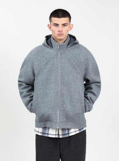 X Collar Puffer Jacket in Light Gray 100% Italian Wool