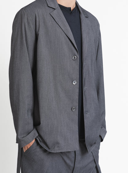 Belted Waist Blazer Jacket in Dark Grey Serge